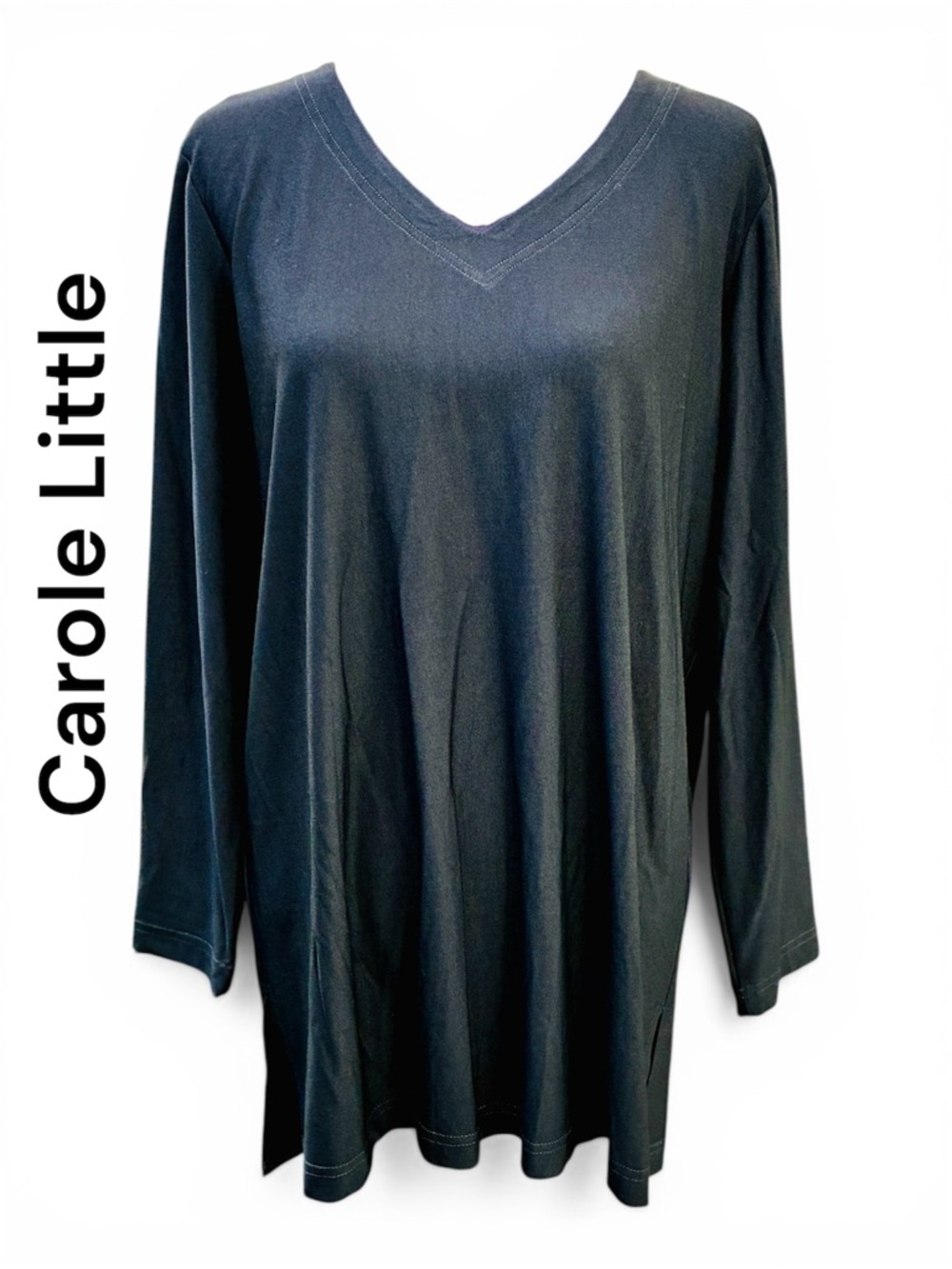 NWT Vintage Carole Little SZ L Women's Black V-Neck Long Sleeve Tunic Top